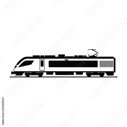 Modern electric high speed train silhouette on white background