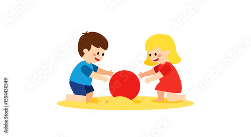 Kids Playing Together on the Beach A Summer Fun Illustration