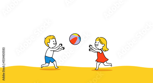 Kids Playing Beach Ball Summer Fun, Joyful Moments