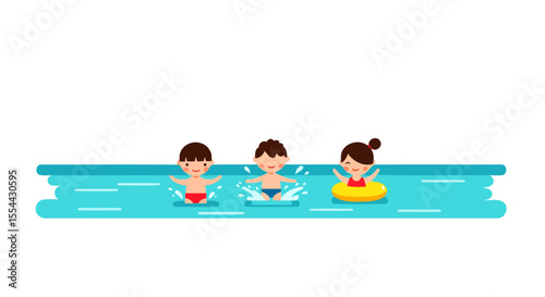 Joyful Kids Summer Pool Fun Happy Children Swimming