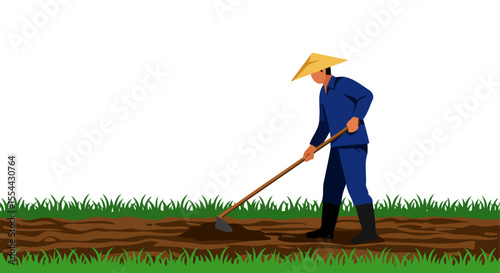 A farmer diligently tills the earth, cultivating the land for a bountiful harvest.  A vibrant depiction of rural life and agricultural practices.