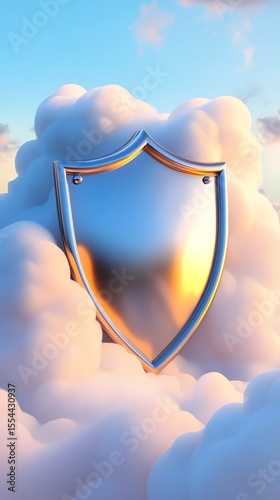Metallic shield among clouds at sunset