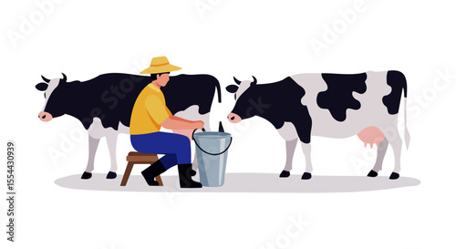Farmer Milking Cows A Charming Countryside Scene