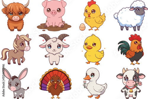 Cute farm animals set cartoon vector illustration for children