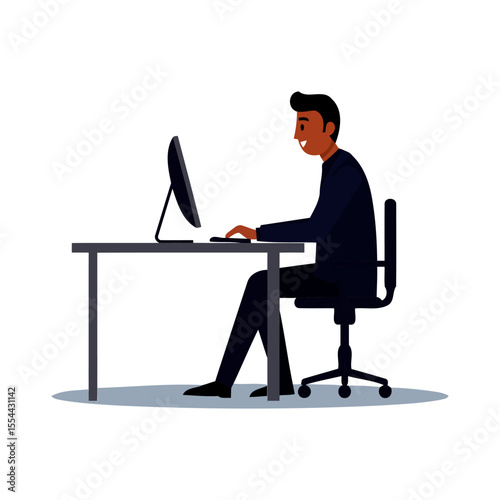 Focused Businessman Working at His Desk in Modern Office