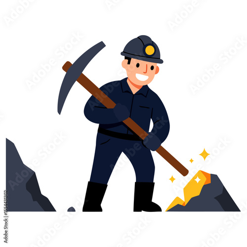 A Happy Miner Striking Gold Cartoon Illustration of Mining Industry