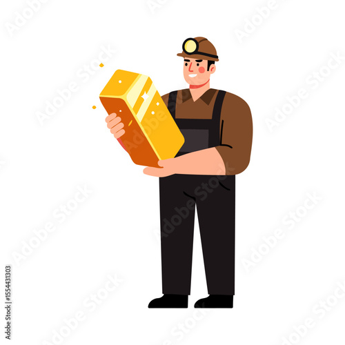 Miner Holding a Gold Bar Mining Industry, Wealth, and Success