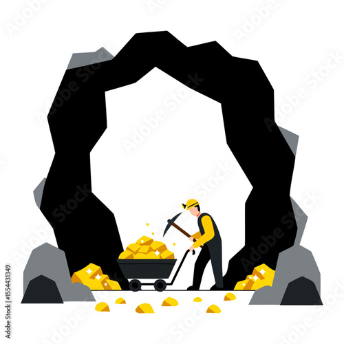 Gold Mine Miner Extracting Precious Metal from Underground Cave