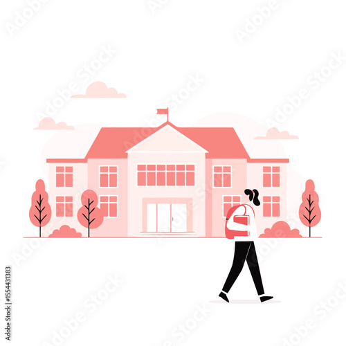 Student Walking Towards School Building Education Concept