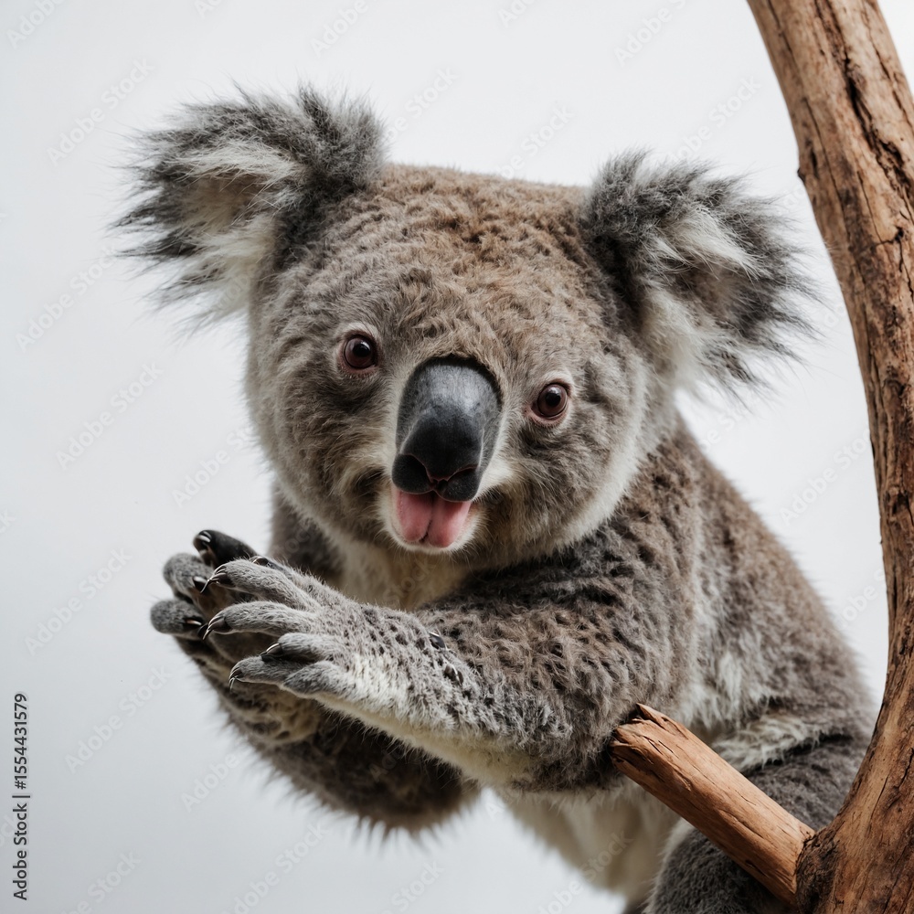 Obraz premium Koala reaching out with its paw on a white background