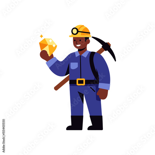 Triumphant Miner A Vibrant Illustration of a Miner Holding a Sparkling Diamond