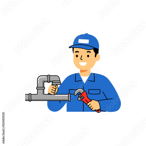 Plumber Repairing Pipes A Happy Worker in Blue Uniform Using Wrench