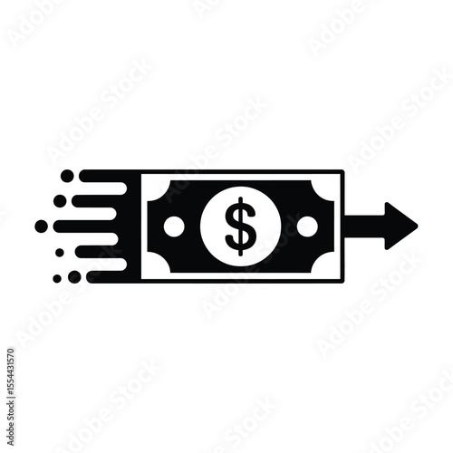 Fast Money Transfer Icon Dollar Bill with Speed Lines and Arrow