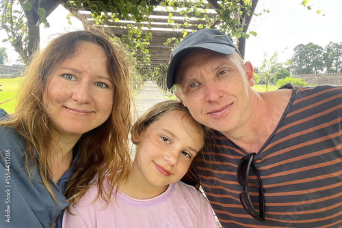 A selfie of a happy family in the fortress Gonio in Ajara, Georgia