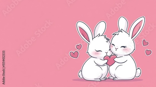 Cute bunnies sharing a heart