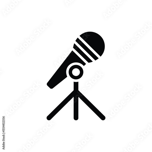 Black and white microphone icon on stand for audio recording