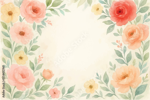 Vintage floral background with romantic pink roses, elegant frame, and decorative hearts for a wedding or Valentine's Day card design