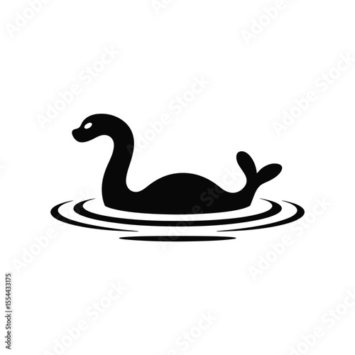 Black Silhouette of Loch Ness Monster in Water with Ripples