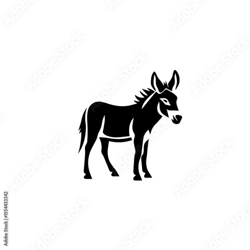black and white line sillhouette of standing donkey