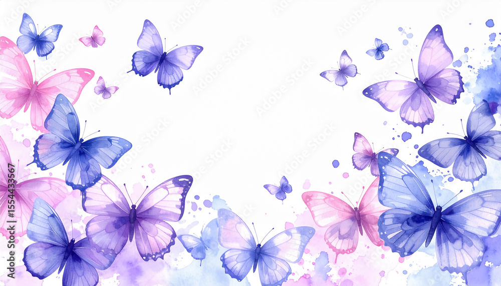 Obraz premium Delicate Watercolor Butterfly Background in Soft Pink and Lilac