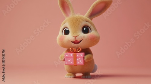 Cute cartoon rabbit holding a gift (3)