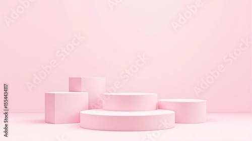 Pink product display podiums for cosmetic product presentation and marketing promotion background design