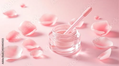 Pink beauty product cream jar with petals for skincare and cosmetic product photography and advertising