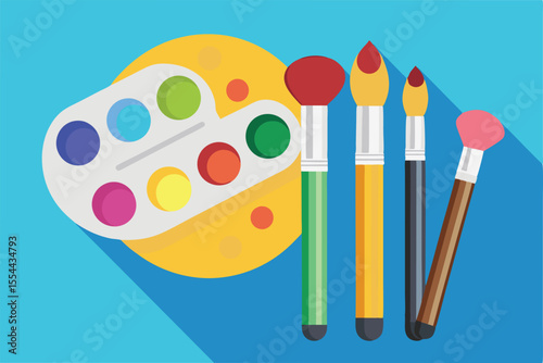Vibrant Watercolor Painting Brushes and Palette for Artistic Expression