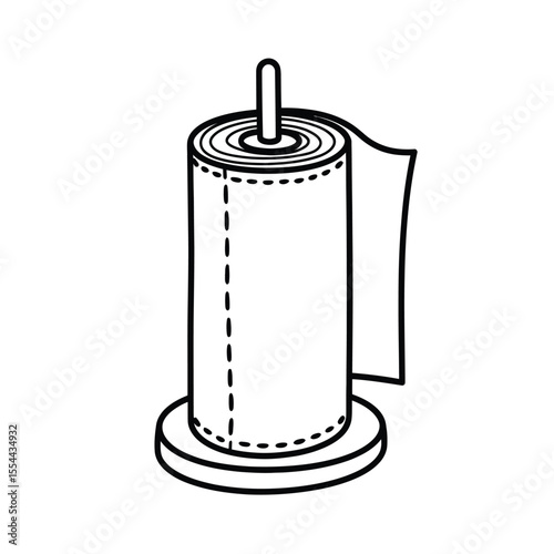 Simple Black and White Paper Towel Roll Illustration on Stand