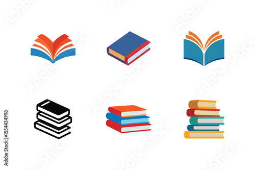Collection of Book Icons Open Book, Stack of Books, and More