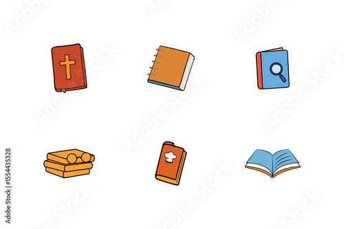 Colorful Hand-Drawn Book and Bible Icons  Perfect for Education and Religious Designs