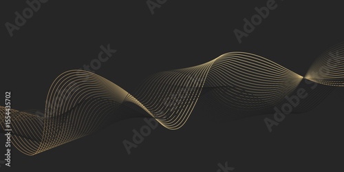 Abstract black background with golden line. Modern template abstract design flowing particles digital frequency track equalizer. abstract wave line for banner, wallpaper background with wave design