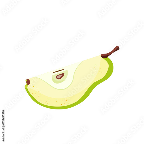 Sliced green pear. slice of cut fresh juicy green pear, fruit slices, healthy vegetarian snack. Vector illustration