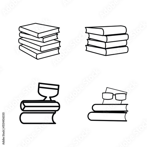 Stack of Books Icons Simple Line Art Illustrations for Education, Reading, and Literature