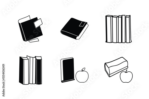 Simple Book and Education Icons Black and White Illustrations