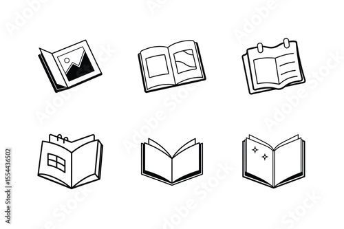 Collection of Simple Line Art Book and Magazine Icons