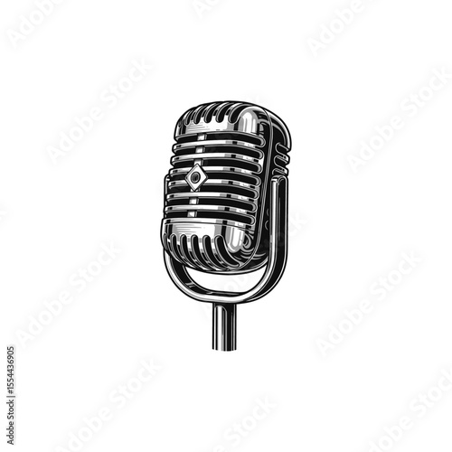 Retro Microphone woodcut engraving vector illustration