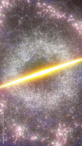 Glowing galactic explosion with a bright central light and pink-white clouds radiating through deep space, resembling a nebular supernova event