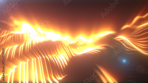 Abstract glowing orange light waves flowing across a dark background, resembling energy or data streams