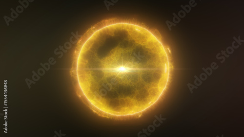 Bright yellow energy sphere emitting glowing plasma waves and central light core on a dark background