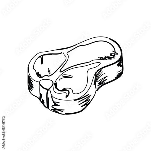 Black and White Sketch of a T Bone Steak Cut