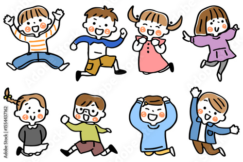 ジャンプするこどもたちのイラストセット①