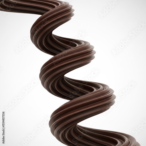 A close-up of thick chocolate in high resolution, flowing smoothly in a spiral on a white background, with space for text. Ideal for advertising, web design, banners and packaging.