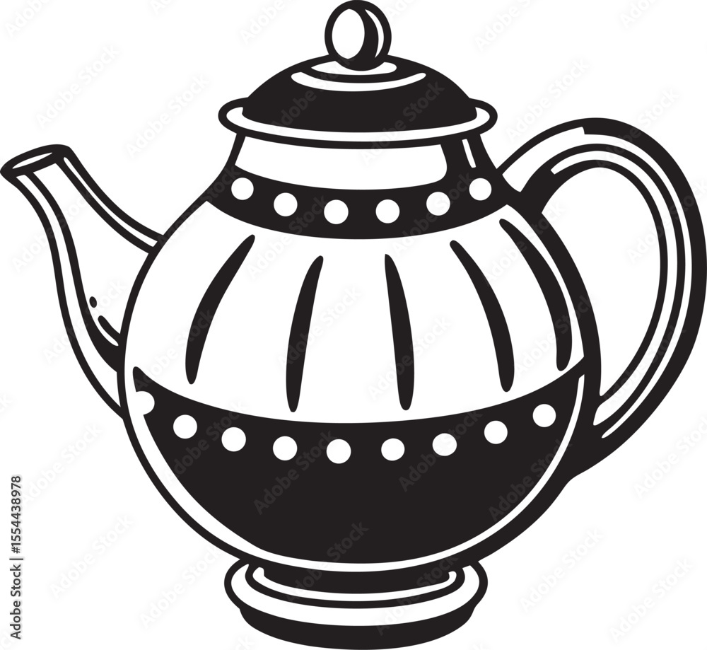 Black and white teapot with dotted pattern vector