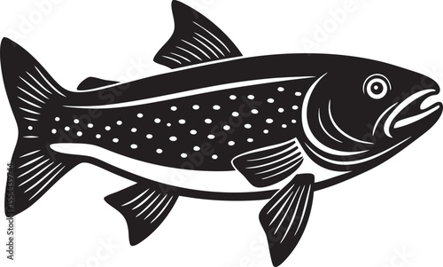Black and white illustration of a dotted trout salmon