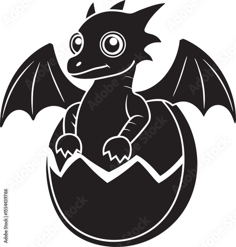Baby dragon emerging from cracked egg hatching
