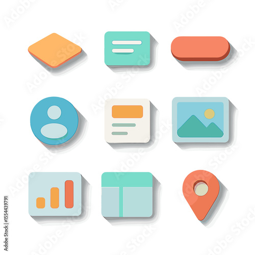 Isometric Shadow Icons. Isometric Flat icon set of drop shadow effects: flat object with drop shadow, text block with shadow,