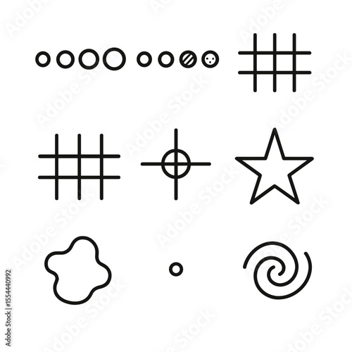 Star Chart Iconography. Outline icon set of Star Chart Symbols and Legends: magnitude dot size, spectral class color, right