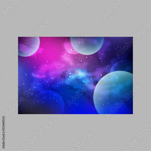 Nebula and Planets with Sparkling Galaxy Background