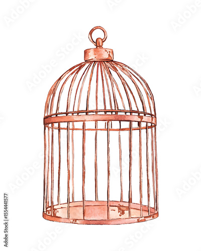 Watercolor illustration of an empty birdcage with a transparent background vector image for art and design projects and creative invitations